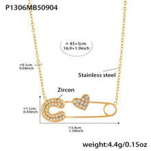 316L Stainless Steel 18K Gold PVD Zircon Paperclip Necklace - Gold Zircon Paperclip Necklace Minimalist Modern Wholesale Stainless Steel Jewelry - Sensitive Skin Friendly - Detail 6