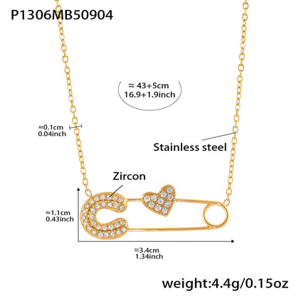 316L Stainless Steel 18K Gold PVD Zircon Paperclip Necklace - Gold Zircon Paperclip Necklace Minimalist Modern Wholesale Stainless Steel Jewelry - Sensitive Skin Friendly - Detail 6
