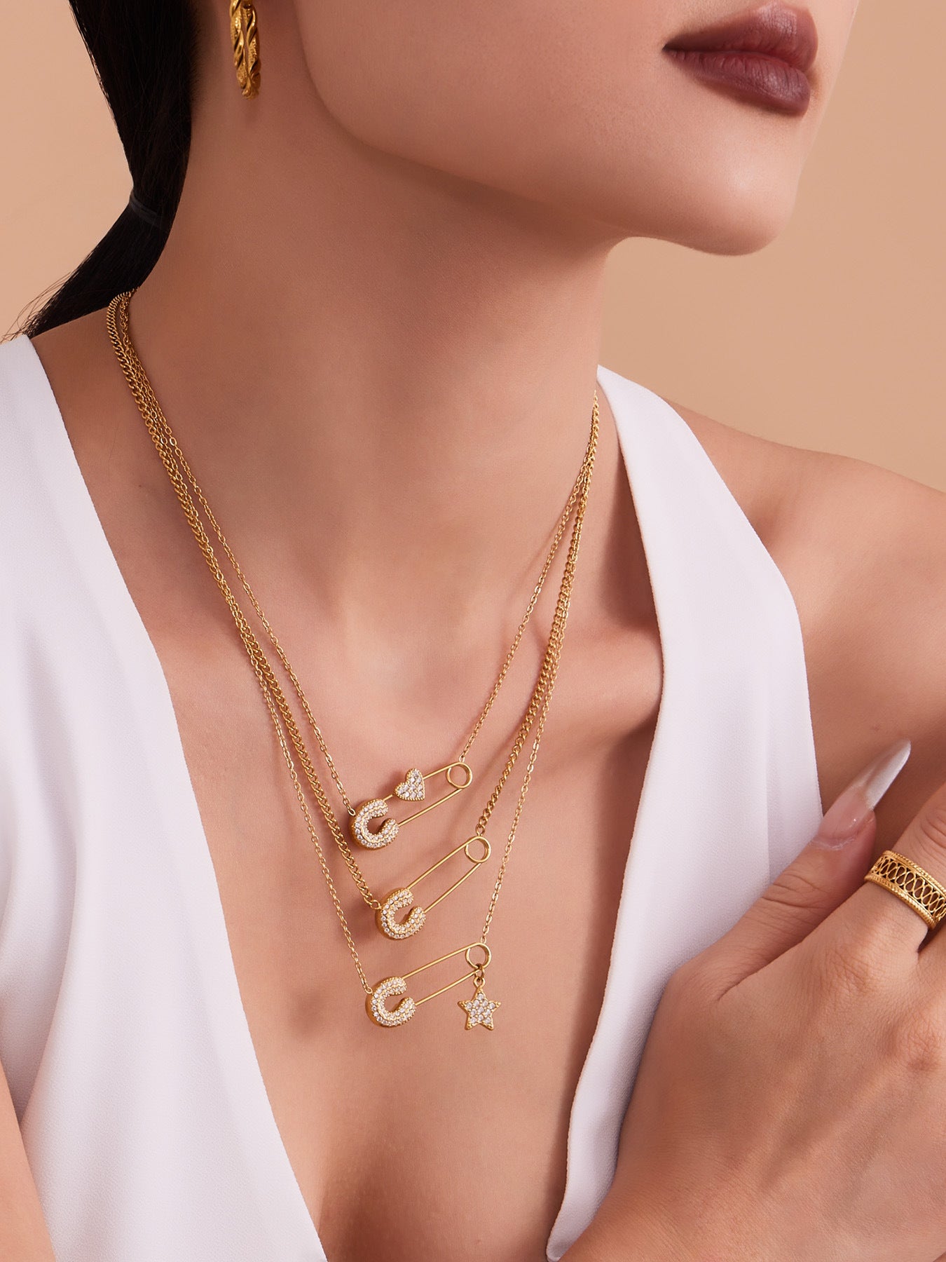 316L Stainless Steel 18K Gold PVD Zircon Paperclip Necklace - Gold Zircon Paperclip Necklace Minimalist Modern Wholesale Stainless Steel Jewelry - Sensitive Skin Friendly - Detail 7