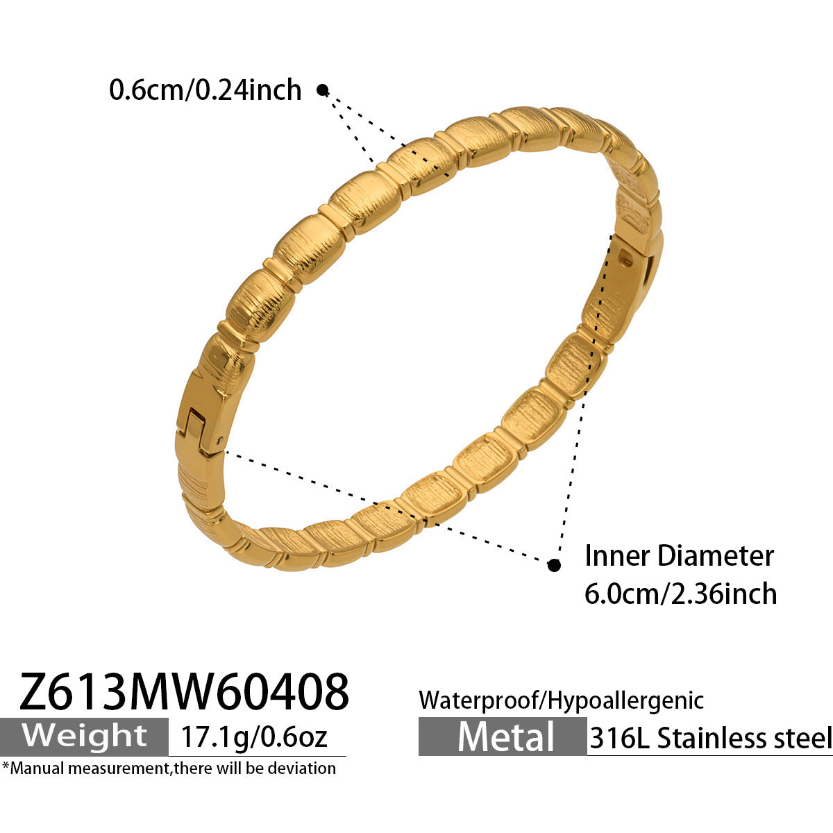 316L Stainless Steel 18K Gold PVD Zircon Pave Bamboo Texture Bangle - Light Luxury Zircon Pave Bamboo Texture Versatile Wholesale Stainless Steel Jewelry - Sensitive Skin Friendly - Detail 10