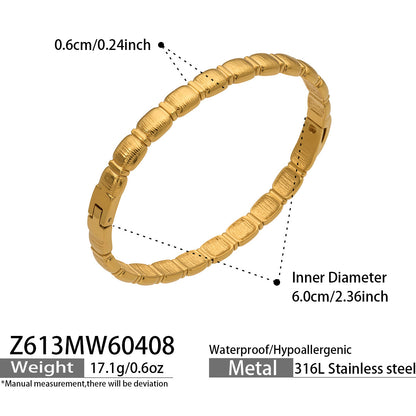 316L Stainless Steel 18K Gold PVD Zircon Pave Bamboo Texture Bangle - Light Luxury Zircon Pave Bamboo Texture Versatile Wholesale Stainless Steel Jewelry - Sensitive Skin Friendly - Detail 10
