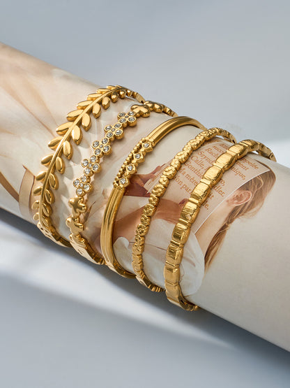 316L Stainless Steel 18K Gold PVD Zircon Pave Bamboo Texture Bangle - Light Luxury Zircon Pave Bamboo Texture Versatile Wholesale Stainless Steel Jewelry - Sensitive Skin Friendly - Detail 14