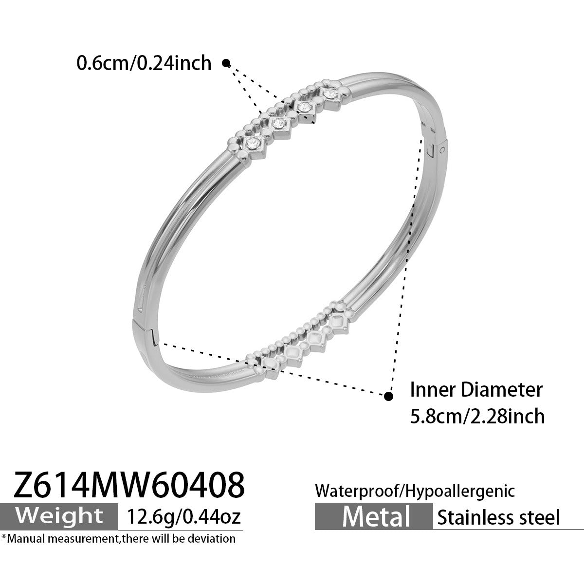316L Stainless Steel 18K Gold PVD Zircon Pave Bamboo Texture Bangle - Light Luxury Zircon Pave Bamboo Texture Versatile Wholesale Stainless Steel Jewelry - Sensitive Skin Friendly - Detail 16