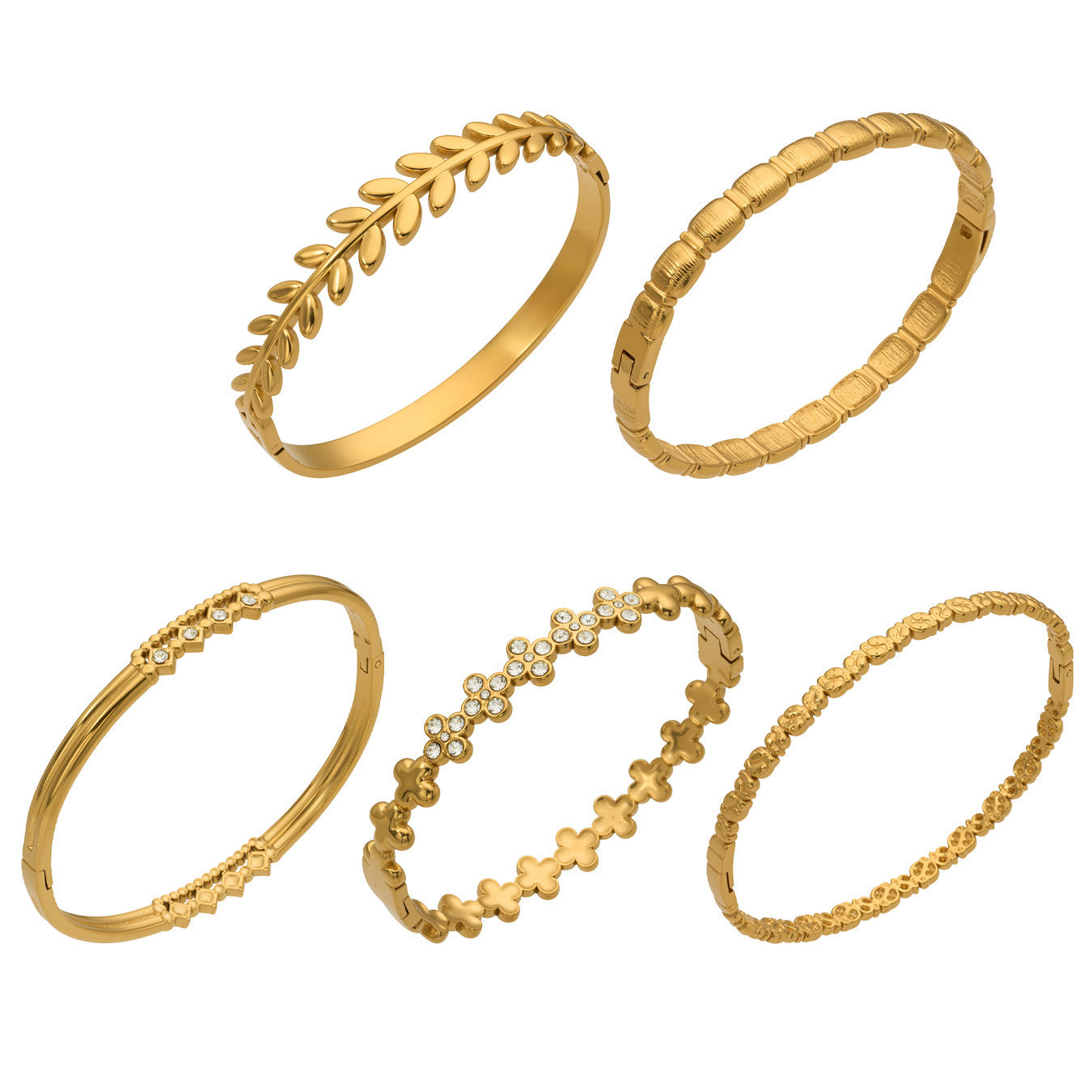 316L Stainless Steel 18K Gold PVD Zircon Pave Bamboo Texture Bangle - Light Luxury Zircon Pave Bamboo Texture Versatile Wholesale Stainless Steel Jewelry - Sensitive Skin Friendly - Detail 17