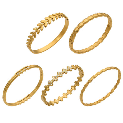 316L Stainless Steel 18K Gold PVD Zircon Pave Bamboo Texture Bangle - Light Luxury Zircon Pave Bamboo Texture Versatile Wholesale Stainless Steel Jewelry - Sensitive Skin Friendly - Detail 17