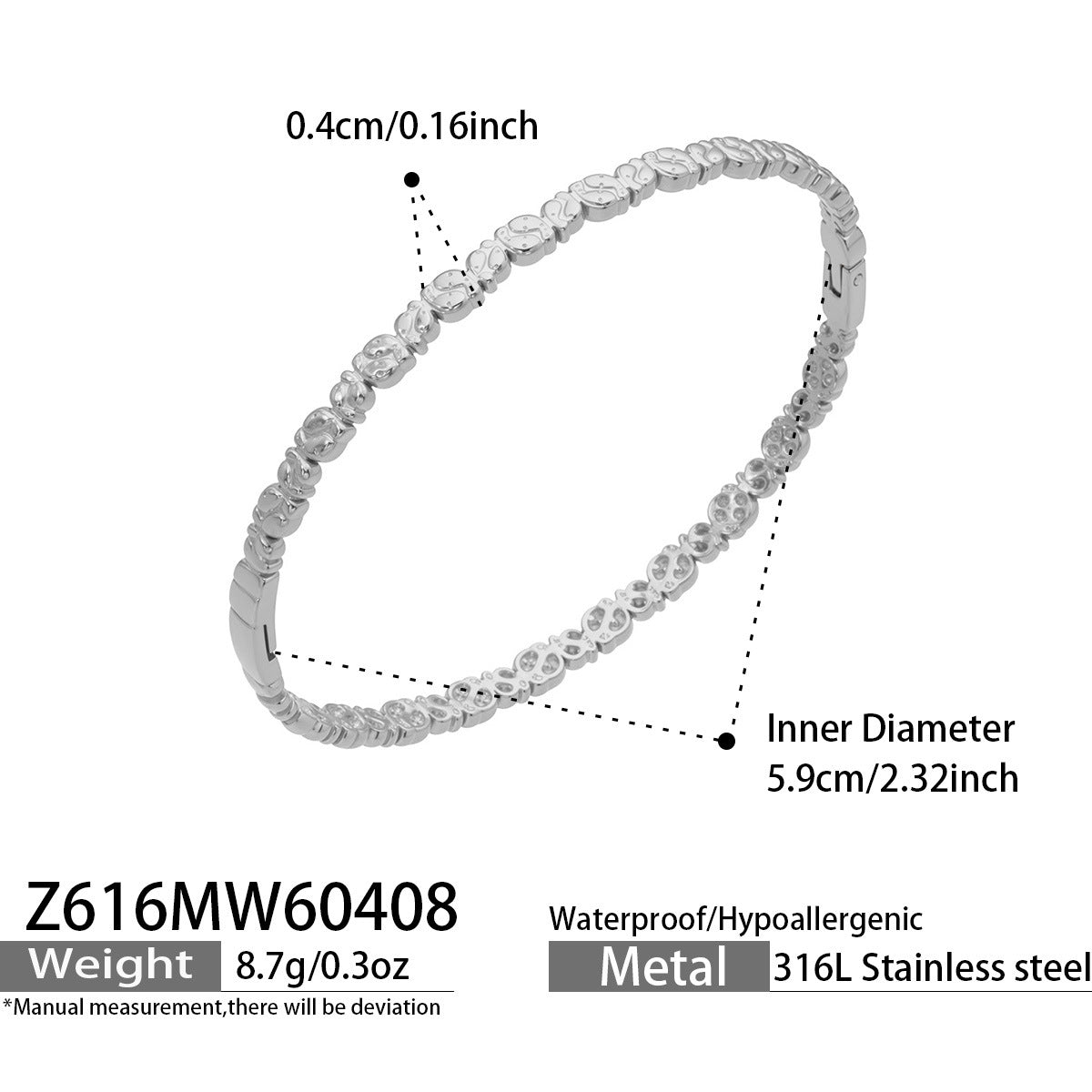 316L Stainless Steel 18K Gold PVD Zircon Pave Bamboo Texture Bangle - Light Luxury Zircon Pave Bamboo Texture Versatile Wholesale Stainless Steel Jewelry - Sensitive Skin Friendly - Detail 20