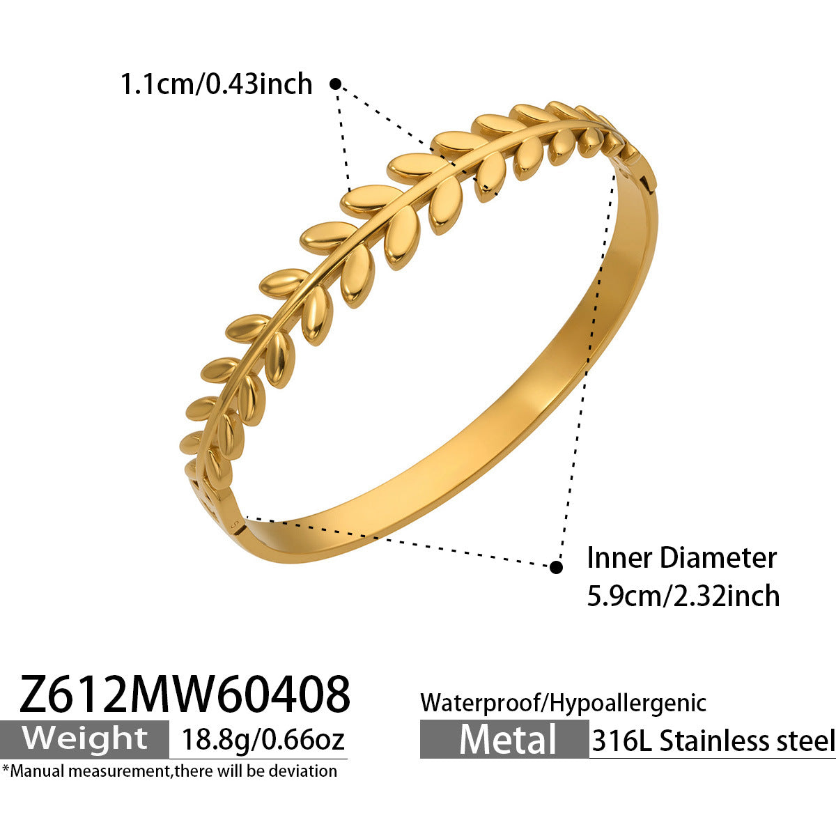 316L Stainless Steel 18K Gold PVD Zircon Pave Bamboo Texture Bangle - Light Luxury Zircon Pave Bamboo Texture Versatile Wholesale Stainless Steel Jewelry - Sensitive Skin Friendly - Detail 21