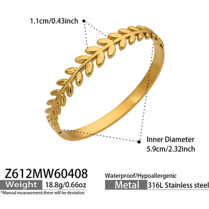 316L Stainless Steel 18K Gold PVD Zircon Pave Bamboo Texture Bangle - Light Luxury Zircon Pave Bamboo Texture Versatile Wholesale Stainless Steel Jewelry - Sensitive Skin Friendly - Detail 21
