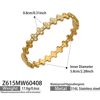 316L Stainless Steel 18K Gold PVD Zircon Pave Bamboo Texture Bangle - Light Luxury Zircon Pave Bamboo Texture Versatile Wholesale Stainless Steel Jewelry - Sensitive Skin Friendly - Detail 22