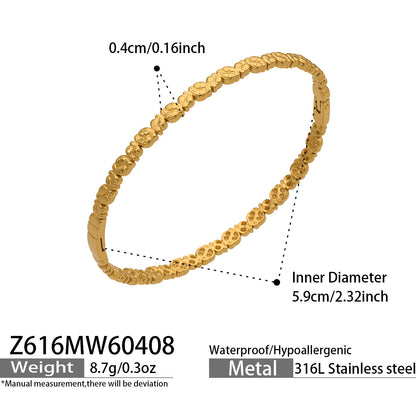 316L Stainless Steel 18K Gold PVD Zircon Pave Bamboo Texture Bangle - Light Luxury Zircon Pave Bamboo Texture Versatile Wholesale Stainless Steel Jewelry - Sensitive Skin Friendly - Detail 4