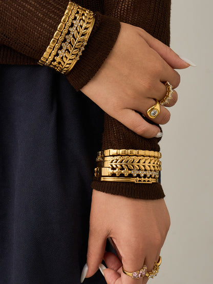 316L Stainless Steel 18K Gold PVD Zircon Pave Bamboo Texture Bangle - Light Luxury Zircon Pave Bamboo Texture Versatile Wholesale Stainless Steel Jewelry - Sensitive Skin Friendly - Detail 9