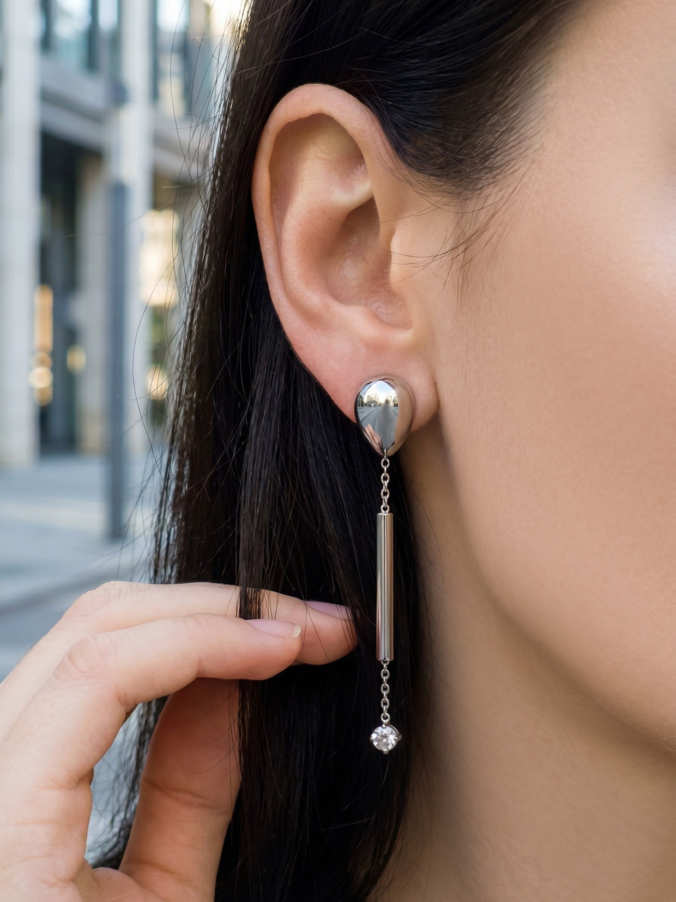 316L Stainless Steel 18K Gold PVD Zircon Pendant Earrings - Long Zircon Pendant Elegant French Minimalist Wholesale Stainless Steel Jewelry - Sensitive Skin Friendly - Detail 11