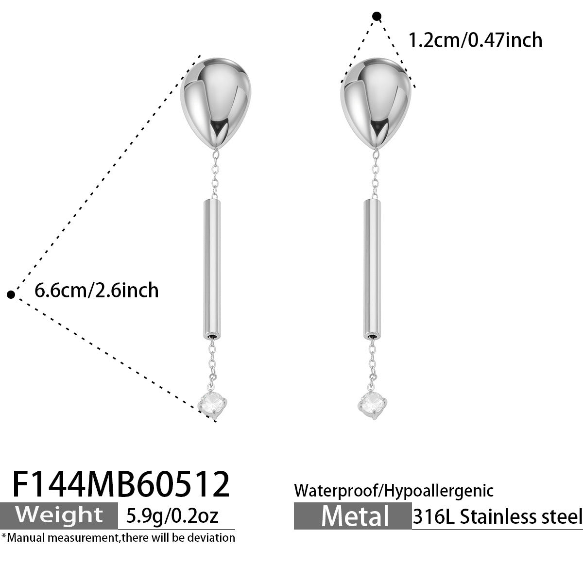 316L Stainless Steel 18K Gold PVD Zircon Pendant Earrings - Long Zircon Pendant Elegant French Minimalist Wholesale Stainless Steel Jewelry - Sensitive Skin Friendly - Detail 3