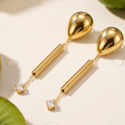 316L Stainless Steel 18K Gold PVD Zircon Pendant Earrings - Long Zircon Pendant Elegant French Minimalist Wholesale Stainless Steel Jewelry - Sensitive Skin Friendly - Detail 5