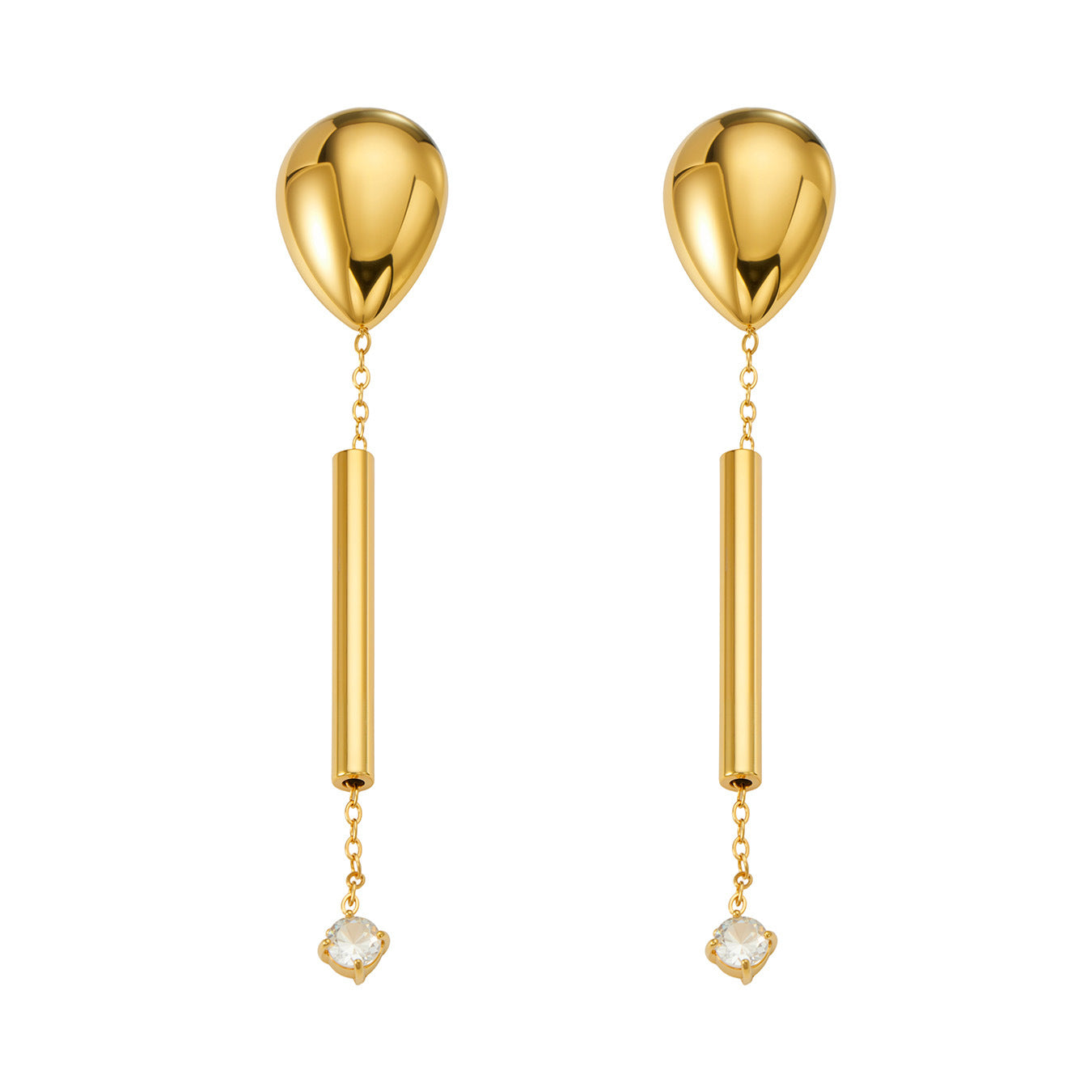 316L Stainless Steel 18K Gold PVD Zircon Pendant Earrings - Long Zircon Pendant Elegant French Minimalist Wholesale Stainless Steel Jewelry - Sensitive Skin Friendly - Detail 6