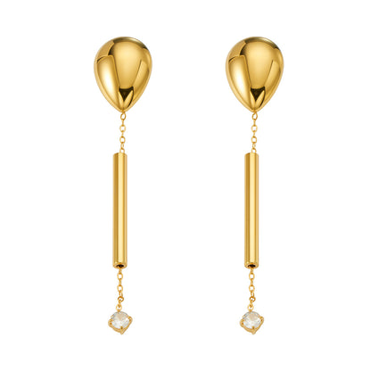 316L Stainless Steel 18K Gold PVD Zircon Pendant Earrings - Long Zircon Pendant Elegant French Minimalist Wholesale Stainless Steel Jewelry - Sensitive Skin Friendly - Detail 6