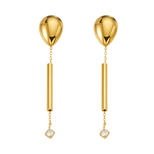 316L Stainless Steel 18K Gold PVD Zircon Pendant Earrings - Long Zircon Pendant Elegant French Minimalist Wholesale Stainless Steel Jewelry - Sensitive Skin Friendly - Detail 6