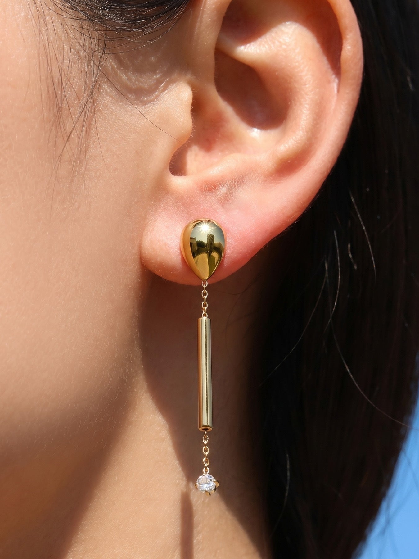 316L Stainless Steel 18K Gold PVD Zircon Pendant Earrings - Long Zircon Pendant Elegant French Minimalist Wholesale Stainless Steel Jewelry - Sensitive Skin Friendly - Detail 7