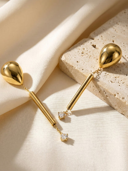 316L Stainless Steel 18K Gold PVD Zircon Pendant Earrings - Long Zircon Pendant Elegant French Minimalist Wholesale Stainless Steel Jewelry - Sensitive Skin Friendly - Detail 8