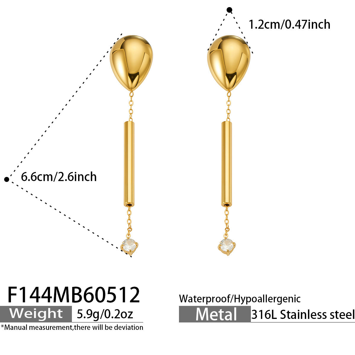 316L Stainless Steel 18K Gold PVD Zircon Pendant Earrings - Long Zircon Pendant Elegant French Minimalist Wholesale Stainless Steel Jewelry - Sensitive Skin Friendly - Detail 9