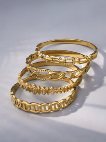 316L Stainless Steel 18K Gold PVD Zircon Pig Nose Chain Link Bangle - Zircon, Pig Nose Chain Link, Modern, Luxury, Bangle Wholesale Stainless Steel Jewelry - Sensitive Skin Friendly - Detail 11