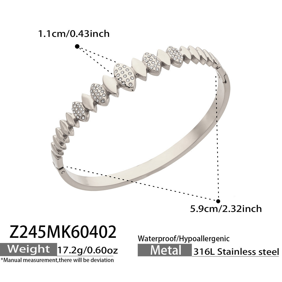 316L Stainless Steel 18K Gold PVD Zircon Pig Nose Chain Link Bangle - Zircon, Pig Nose Chain Link, Modern, Luxury, Bangle Wholesale Stainless Steel Jewelry - Sensitive Skin Friendly - Detail 12