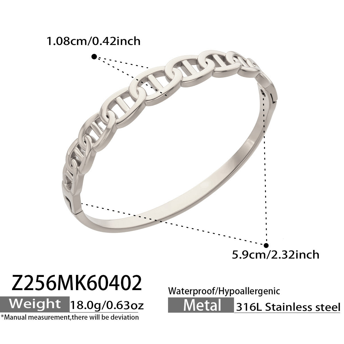 316L Stainless Steel 18K Gold PVD Zircon Pig Nose Chain Link Bangle - Zircon, Pig Nose Chain Link, Modern, Luxury, Bangle Wholesale Stainless Steel Jewelry - Sensitive Skin Friendly - Detail 15