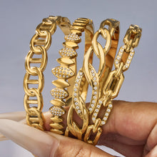 316L Stainless Steel 18K Gold PVD Zircon Pig Nose Chain Link Bangle - Zircon, Pig Nose Chain Link, Modern, Luxury, Bangle Wholesale Stainless Steel Jewelry - Sensitive Skin Friendly - Detail 16