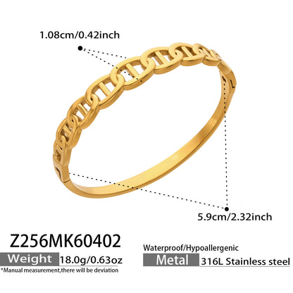 316L Stainless Steel 18K Gold PVD Zircon Pig Nose Chain Link Bangle - Zircon, Pig Nose Chain Link, Modern, Luxury, Bangle Wholesale Stainless Steel Jewelry - Sensitive Skin Friendly - Detail 19