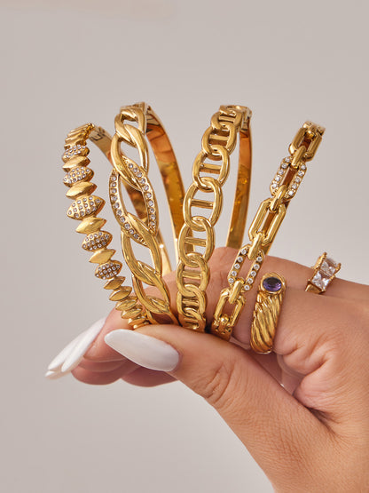 316L Stainless Steel 18K Gold PVD Zircon Pig Nose Chain Link Bangle - Zircon, Pig Nose Chain Link, Modern, Luxury, Bangle Wholesale Stainless Steel Jewelry - Sensitive Skin Friendly - Detail 2