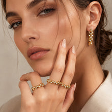316L Stainless Steel 18K Gold PVD Zircon Set Ring and Earrings - Elegant Golden Zircon Set Wholesale Stainless Steel Jewelry - Sensitive Skin Friendly - Detail 1