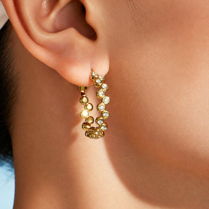316L Stainless Steel 18K Gold PVD Zircon Set Ring and Earrings - Elegant Golden Zircon Set Wholesale Stainless Steel Jewelry - Sensitive Skin Friendly - Detail 10