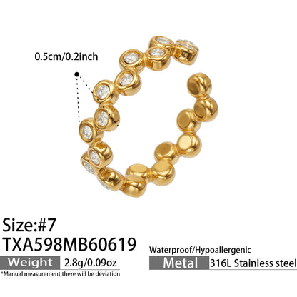 316L Stainless Steel 18K Gold PVD Zircon Set Ring and Earrings - Elegant Golden Zircon Set Wholesale Stainless Steel Jewelry - Sensitive Skin Friendly - Detail 11
