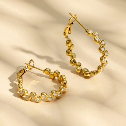 316L Stainless Steel 18K Gold PVD Zircon Set Ring and Earrings - Elegant Golden Zircon Set Wholesale Stainless Steel Jewelry - Sensitive Skin Friendly - Detail 16