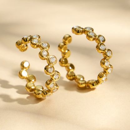 316L Stainless Steel 18K Gold PVD Zircon Set Ring and Earrings - Elegant Golden Zircon Set Wholesale Stainless Steel Jewelry - Sensitive Skin Friendly - Detail 17