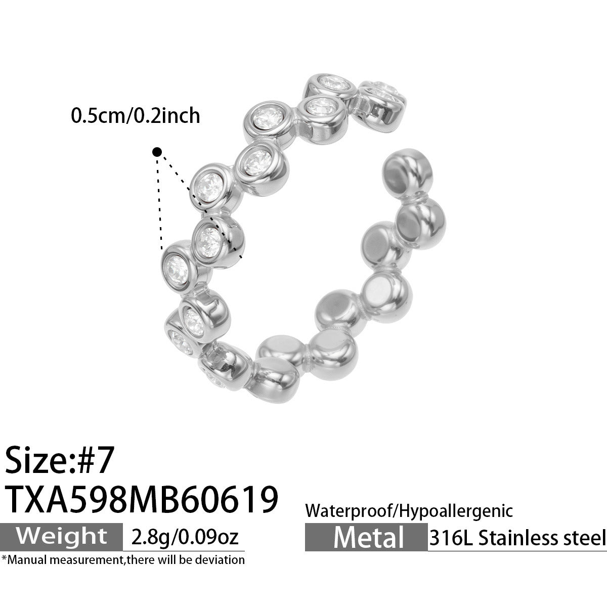 316L Stainless Steel 18K Gold PVD Zircon Set Ring and Earrings - Elegant Golden Zircon Set Wholesale Stainless Steel Jewelry - Sensitive Skin Friendly - Detail 8