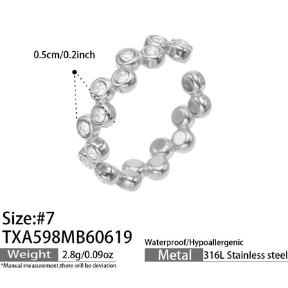 316L Stainless Steel 18K Gold PVD Zircon Set Ring and Earrings - Elegant Golden Zircon Set Wholesale Stainless Steel Jewelry - Sensitive Skin Friendly - Detail 8