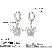 316L Stainless Steel 18K Gold PVD Zircon Turtle Dangle Earrings - Sparkling Zircon, Turtle Pendant, Dangle Earrings, Delicate Wholesale Stainless Steel Jewelry - Sensitive Skin Friendly - Detail 5