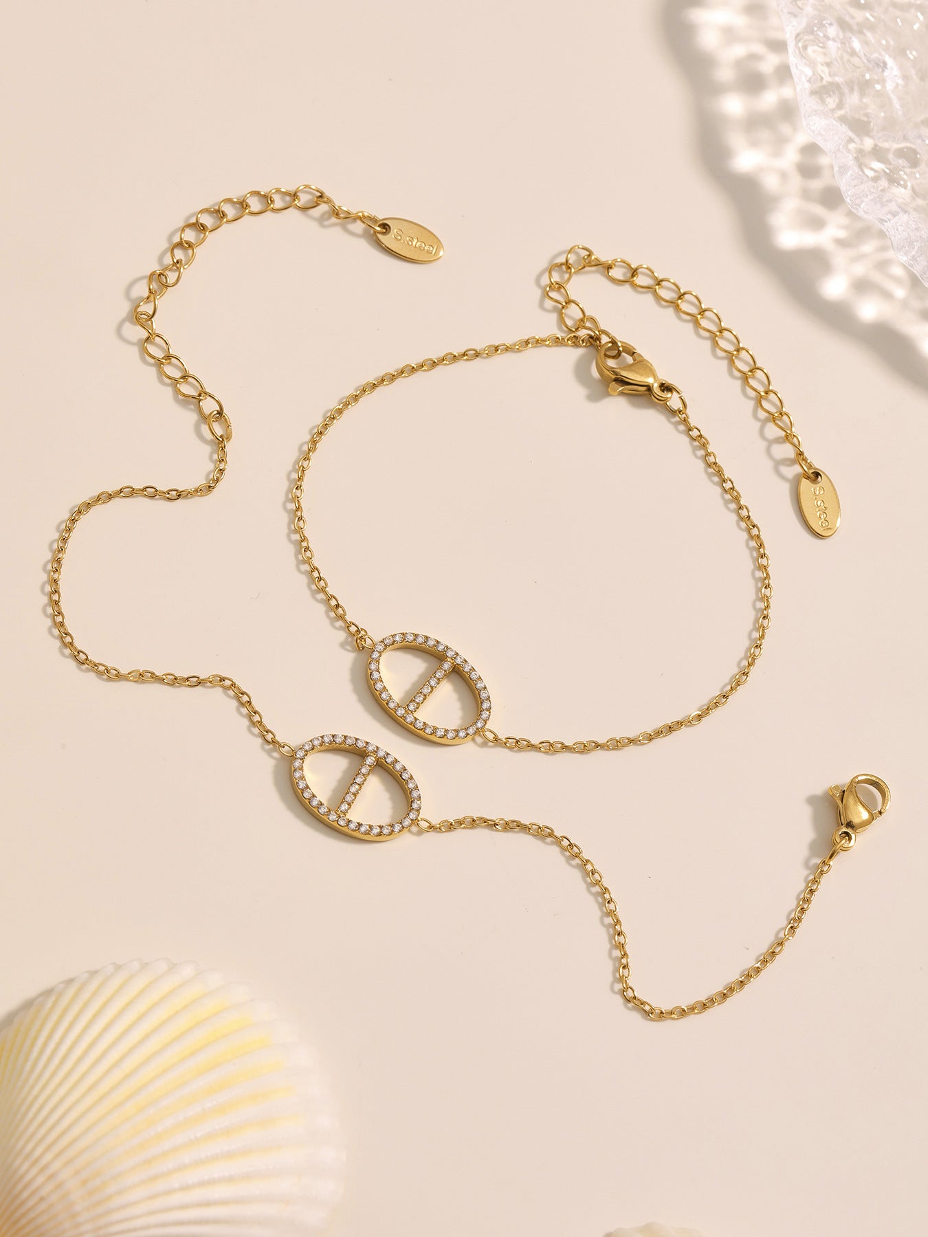 316L Stainless Steel 18K Gold PVD Zircon Y Drop Necklace Set - Modern Zircon Y Drop Necklace Set Wholesale Stainless Steel Jewelry - Sensitive Skin Friendly - Detail 11