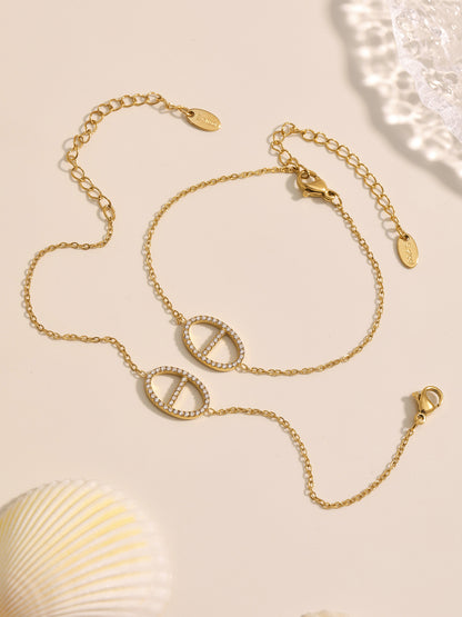 316L Stainless Steel 18K Gold PVD Zircon Y Drop Necklace Set - Modern Zircon Y Drop Necklace Set Wholesale Stainless Steel Jewelry - Sensitive Skin Friendly - Detail 11