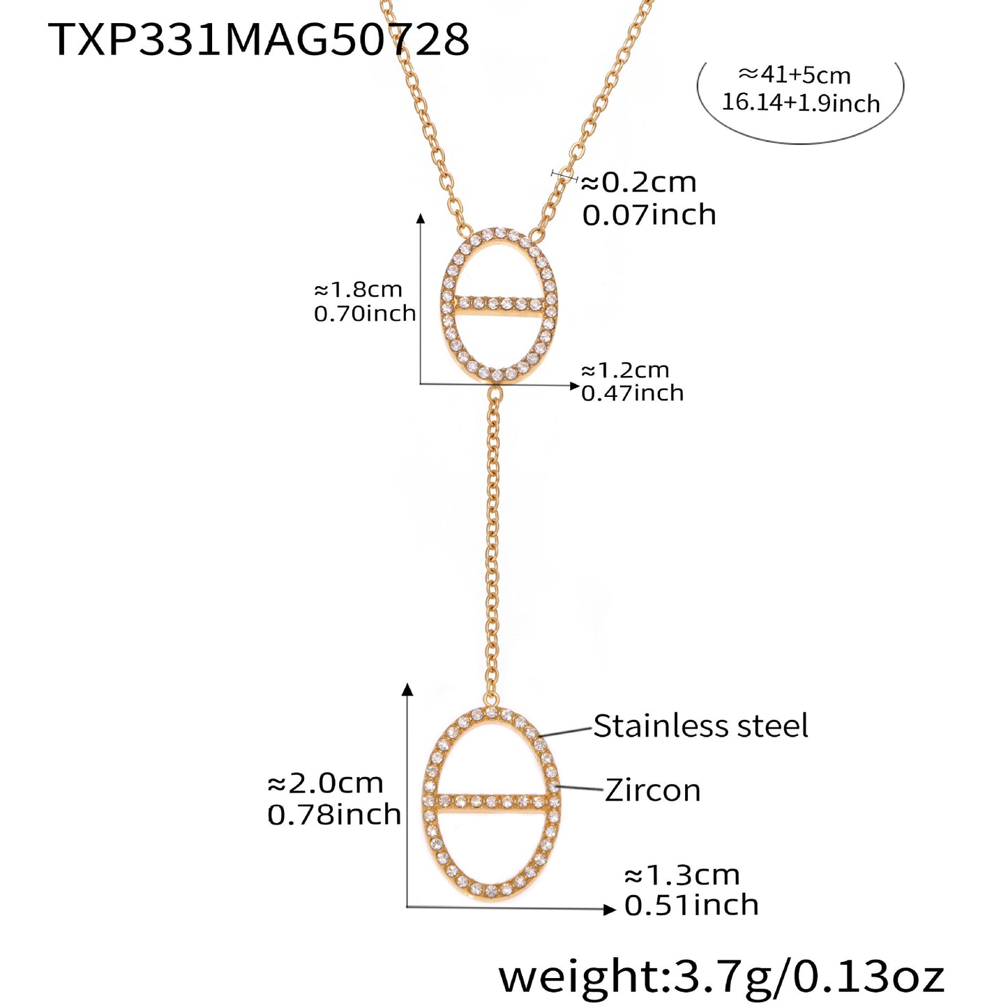 316L Stainless Steel 18K Gold PVD Zircon Y Drop Necklace Set - Modern Zircon Y Drop Necklace Set Wholesale Stainless Steel Jewelry - Sensitive Skin Friendly - Detail 13