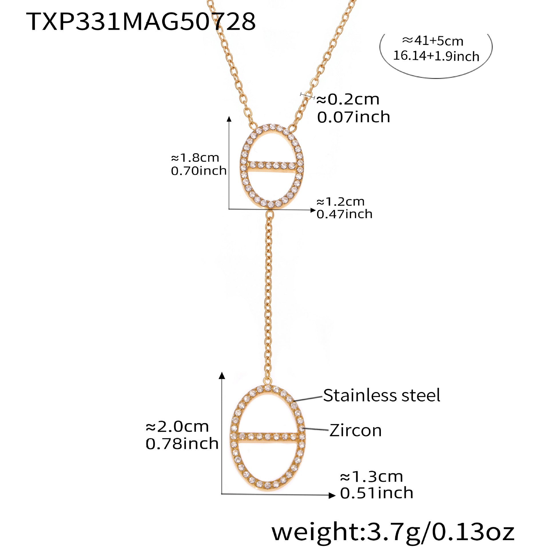316L Stainless Steel 18K Gold PVD Zircon Y Drop Necklace Set - Modern Zircon Y Drop Necklace Set Wholesale Stainless Steel Jewelry - Sensitive Skin Friendly - Detail 13