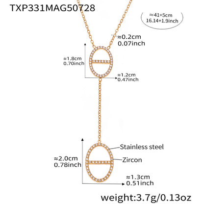 316L Stainless Steel 18K Gold PVD Zircon Y Drop Necklace Set - Modern Zircon Y Drop Necklace Set Wholesale Stainless Steel Jewelry - Sensitive Skin Friendly - Detail 13