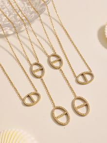 316L Stainless Steel 18K Gold PVD Zircon Y Drop Necklace Set - Modern Zircon Y Drop Necklace Set Wholesale Stainless Steel Jewelry - Sensitive Skin Friendly - Detail 17