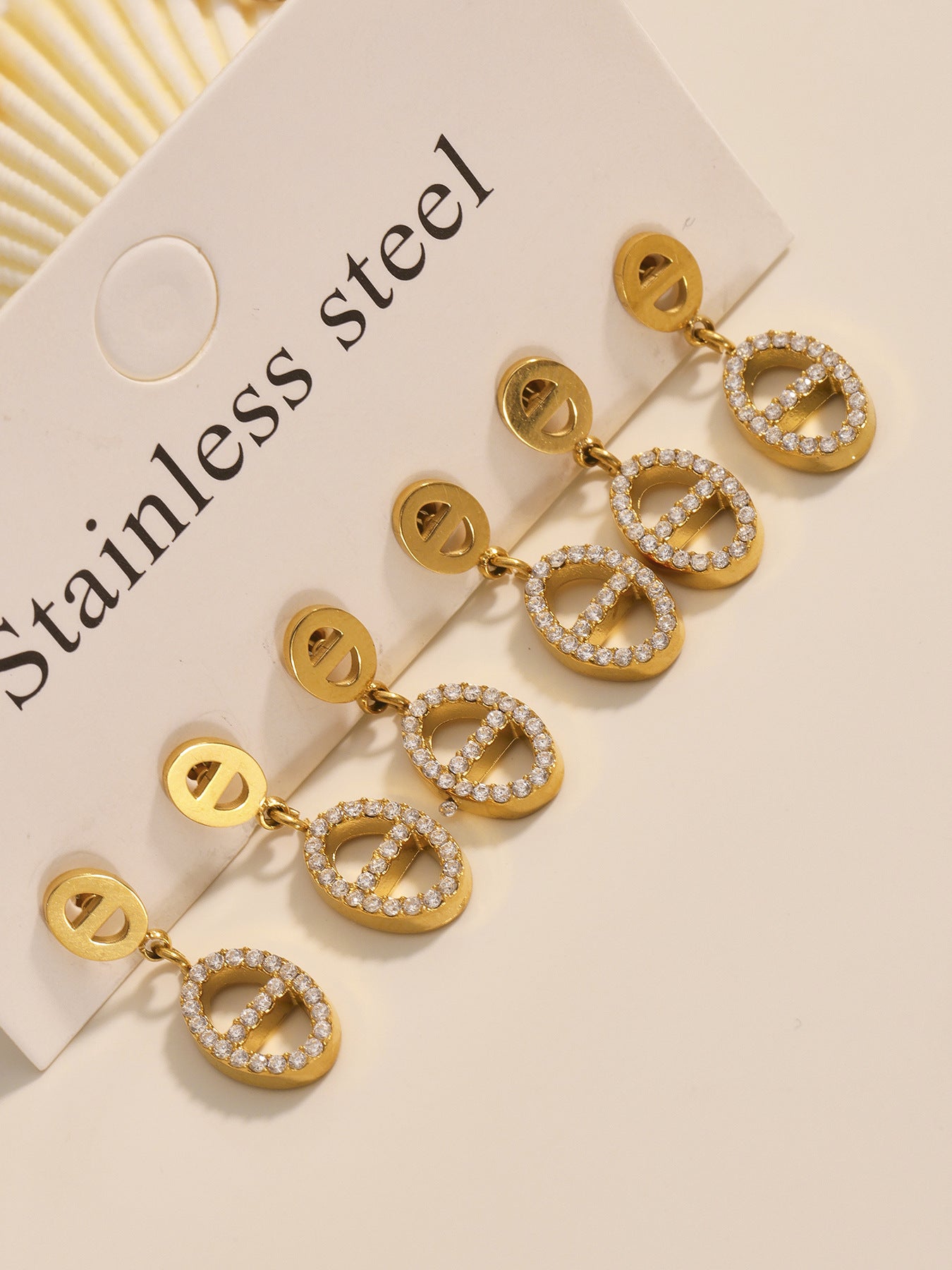 316L Stainless Steel 18K Gold PVD Zircon Y Drop Necklace Set - Modern Zircon Y Drop Necklace Set Wholesale Stainless Steel Jewelry - Sensitive Skin Friendly - Detail 6