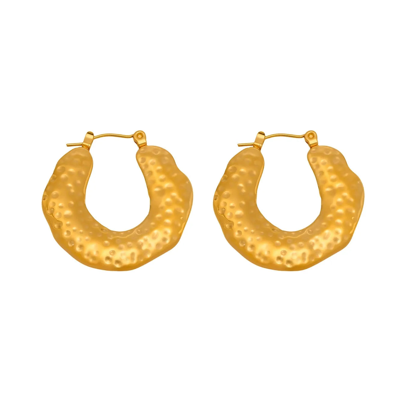 316L Stainless Steel 18K Gold Textured U-Hoop Earrings - Image 5