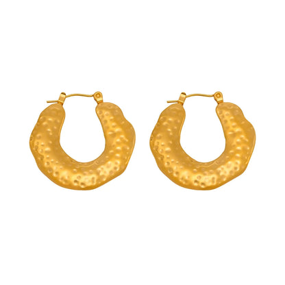 316L Stainless Steel 18K Gold Textured U-Hoop Earrings - Image 5