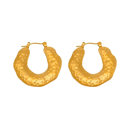 316L Stainless Steel 18K Gold Textured U-Hoop Earrings - Image 5