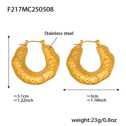 316L Stainless Steel 18K Gold Textured U-Hoop Earrings - Image 6