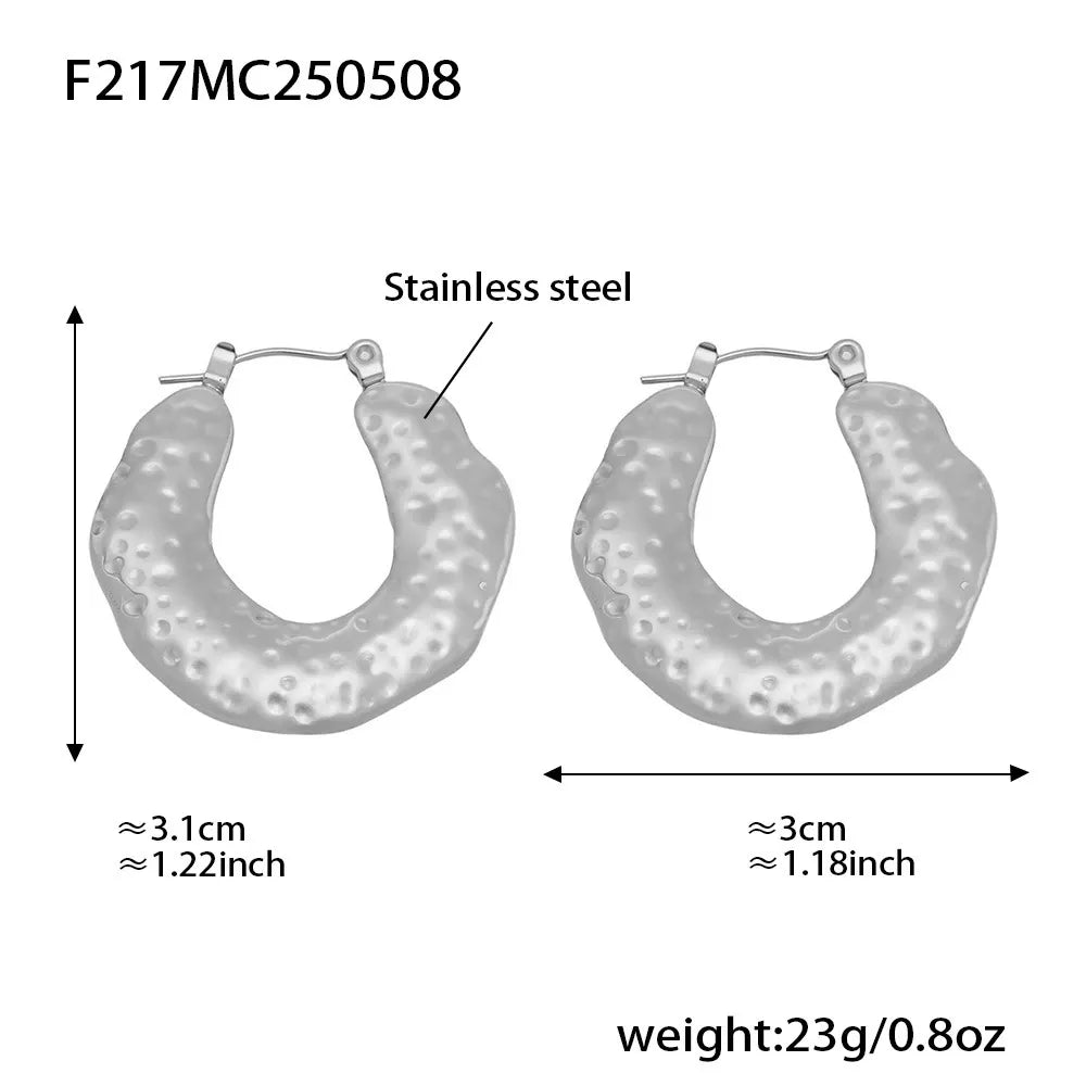 316L Stainless Steel 18K Gold Textured U-Hoop Earrings - Image 7